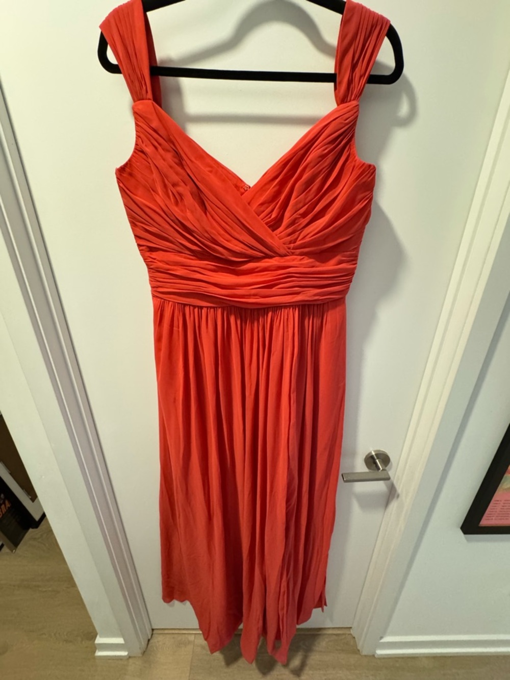 After Six Coral Ruched V-Neck Maxi Dress